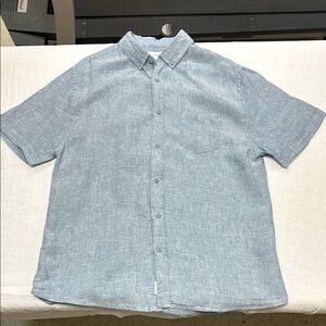Men's Blue Linen Short Sleeve Shirt